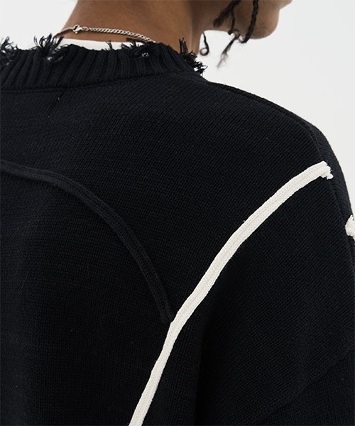 HARSH AND CRUEL（ハーシュアンドクルーエル）の「パイピング加工ダメージニットセーター HC22W8TP04【Harsh and Cruel】（ニット/セーター・メンズ・ブラック・L/M/XL）」の7枚目の写真