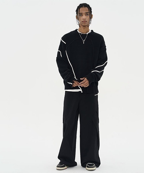 HARSH AND CRUEL（ハーシュアンドクルーエル）の「パイピング加工ダメージニットセーター HC22W8TP04【Harsh and Cruel】（ニット/セーター・メンズ・ブラック・L/M/XL）」の8枚目の写真