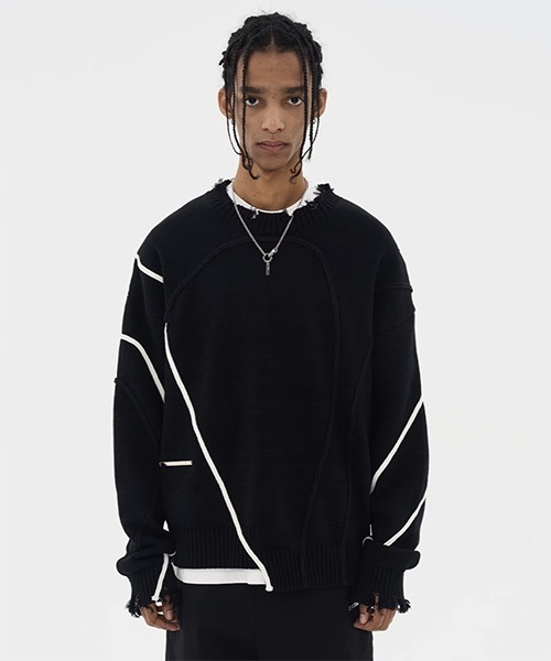 HARSH AND CRUEL（ハーシュアンドクルーエル）の「パイピング加工ダメージニットセーター HC22W8TP04【Harsh and Cruel】（ニット/セーター・メンズ・ブラック・L/M/XL）」の15枚目の写真