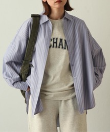 袖口スリットストライプシャツ