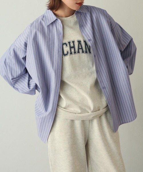 Chillfar（チルファー）の「袖口スリットストライプシャツ（シャツ/ブラウス・レディース・ブルー/ピンク/ネイビー・MEDIUM/LARGE）」の20枚目の写真