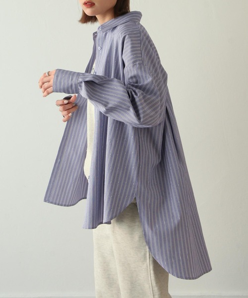 Chillfar（チルファー）の「袖口スリットストライプシャツ（シャツ/ブラウス・レディース・ブルー/ピンク/ネイビー・MEDIUM/LARGE）」の21枚目の写真