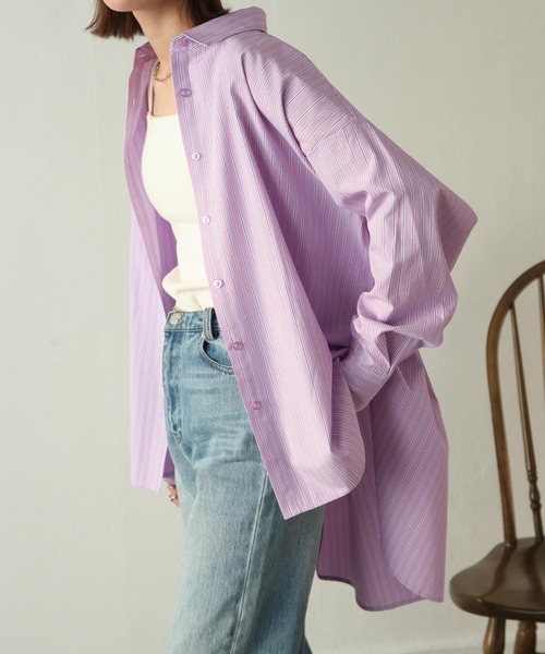 Chillfar（チルファー）の「袖口スリットストライプシャツ（シャツ/ブラウス・レディース・ブルー/ピンク/ネイビー・MEDIUM/LARGE）」の15枚目の写真