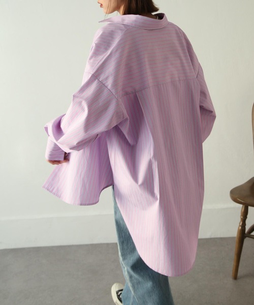 Chillfar（チルファー）の「袖口スリットストライプシャツ（シャツ/ブラウス・レディース・ブルー/ピンク/ネイビー・MEDIUM/LARGE）」の16枚目の写真