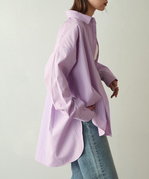 Chillfar（チルファー）の「袖口スリットストライプシャツ（シャツ/ブラウス・レディース・ブルー/ピンク/ネイビー・MEDIUM/LARGE）」の13枚目の写真