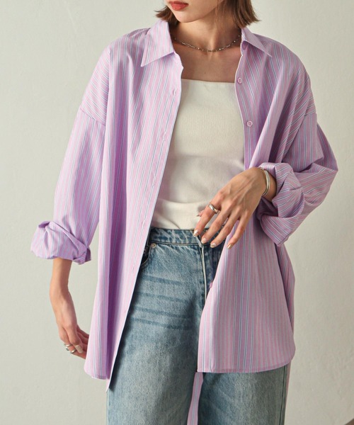 Chillfar（チルファー）の「袖口スリットストライプシャツ（シャツ/ブラウス・レディース・ブルー/ピンク/ネイビー・MEDIUM/LARGE）」の14枚目の写真