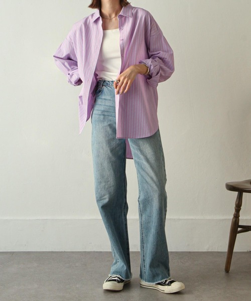 Chillfar（チルファー）の「袖口スリットストライプシャツ（シャツ/ブラウス・レディース・ブルー/ピンク/ネイビー・MEDIUM/LARGE）」の19枚目の写真