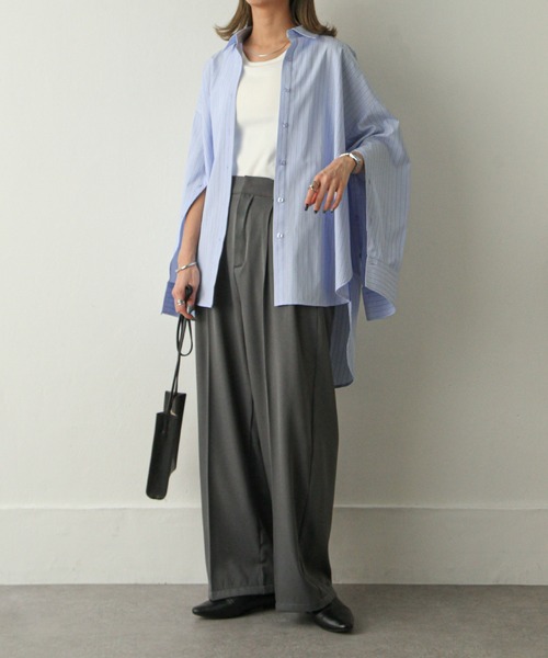 Chillfar（チルファー）の「袖口スリットストライプシャツ（シャツ/ブラウス・レディース・ブルー/ピンク/ネイビー・MEDIUM/LARGE）」の8枚目の写真