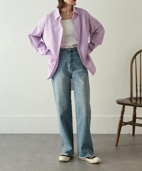 Chillfar（チルファー）の「袖口スリットストライプシャツ（シャツ/ブラウス・レディース・ブルー/ピンク/ネイビー・MEDIUM/LARGE）」の18枚目の写真