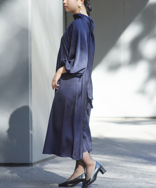 クレープサテン★ギャザー★ワンピース★ VICTORIA BECKHAM サテン L Victoria Beckham(ヴィクトリアベッカム) ワンピース