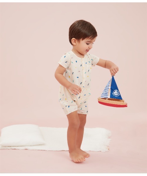 【セール】ポプリンショートロンパース（ロンパース）｜PETIT BATEAU（プチバトー）