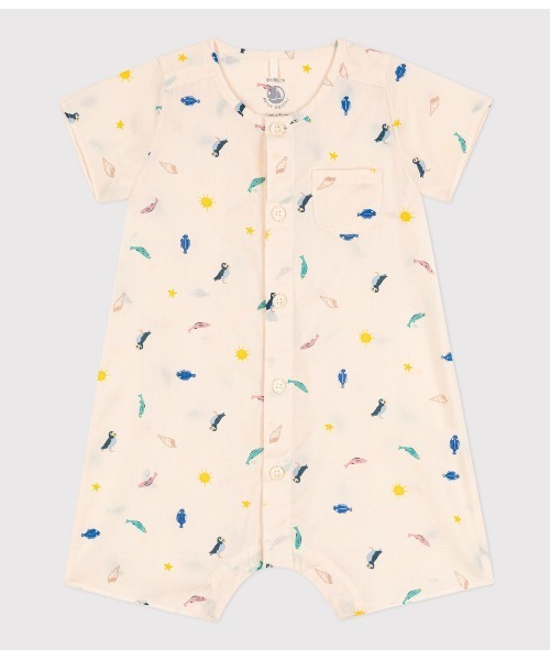 【セール】ポプリンショートロンパース（ロンパース）｜PETIT BATEAU（プチバトー）