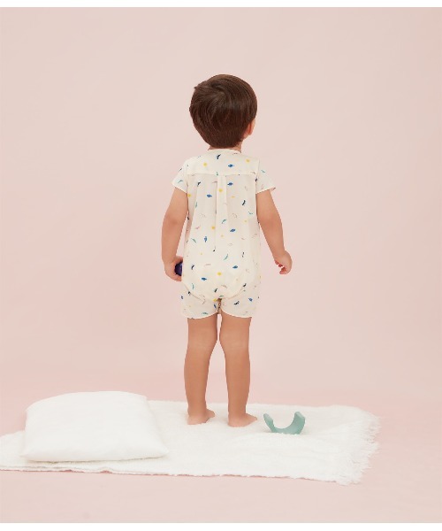 【セール】ポプリンショートロンパース（ロンパース）｜PETIT BATEAU（プチバトー）