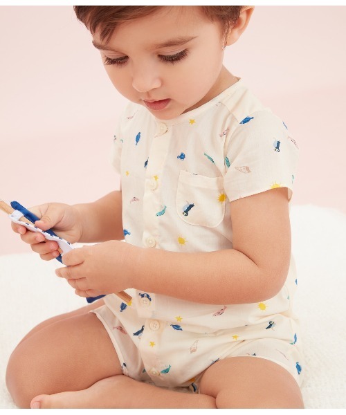 【セール】ポプリンショートロンパース（ロンパース）｜PETIT BATEAU（プチバトー）