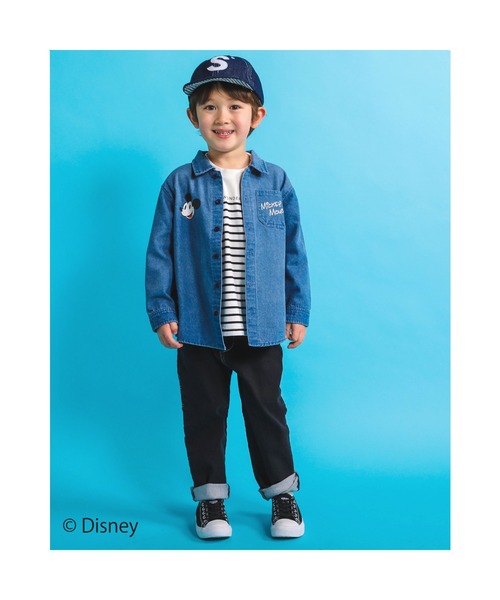 SLAP SLIP（スラップスリップ）の「SLAPSLIP/【Disney】ミッキーマウス/ミニーマウス/デニムチェック柄シャツ/ディズニー(80~130cm)（シャツ/ブラウス・キッズ・ホワイト系その他/ブルー・100/110/130/90/120/80）」の3枚目の写真
