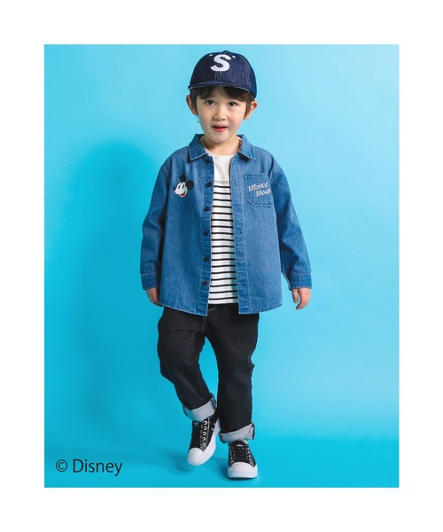 SLAP SLIP（スラップスリップ）の「SLAPSLIP/【Disney】ミッキーマウス/ミニーマウス/デニムチェック柄シャツ/ディズニー(80~130cm)（シャツ/ブラウス・キッズ・ホワイト系その他/ブルー・100/110/130/90/120/80）」の4枚目の写真