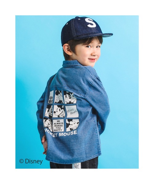 SLAP SLIP（スラップスリップ）の「SLAPSLIP/【Disney】ミッキーマウス/ミニーマウス/デニムチェック柄シャツ/ディズニー(80~130cm)（シャツ/ブラウス・キッズ・ホワイト系その他/ブルー・100/110/130/90/120/80）」の5枚目の写真