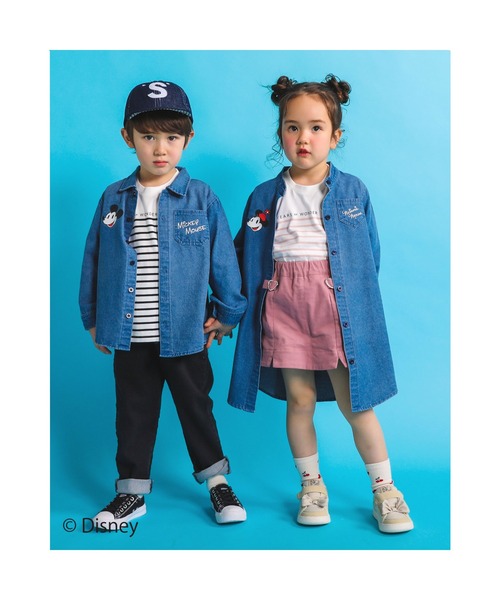 SLAP SLIP（スラップスリップ）の「SLAPSLIP/【Disney】ミッキーマウス/ミニーマウス/デニムチェック柄シャツ/ディズニー(80~130cm)（シャツ/ブラウス・キッズ・ホワイト系その他/ブルー・100/110/130/90/120/80）」の6枚目の写真
