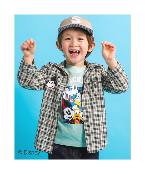 SLAP SLIP（スラップスリップ）の「SLAPSLIP/【Disney】ミッキーマウス/ミニーマウス/デニムチェック柄シャツ/ディズニー(80~130cm)（シャツ/ブラウス・キッズ・ホワイト系その他/ブルー・100/110/130/90/120/80）」の7枚目の写真
