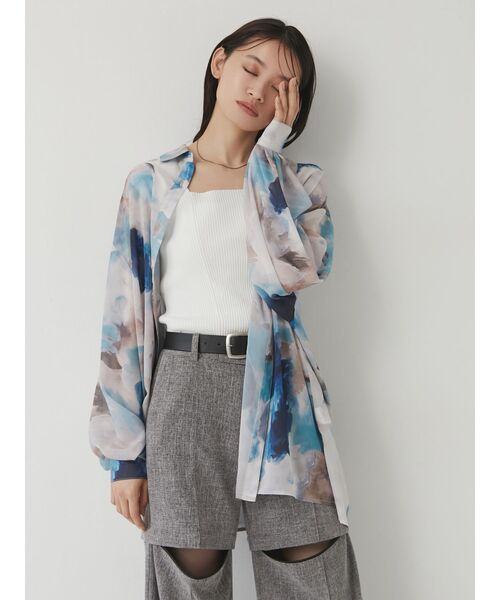 MURUA（ムルーア）の「【WEB限定】ニュアンスプリントオーバーシャツ（シャツ/ブラウス・レディース・ブルー/グリーン・FREE）」の6枚目の写真