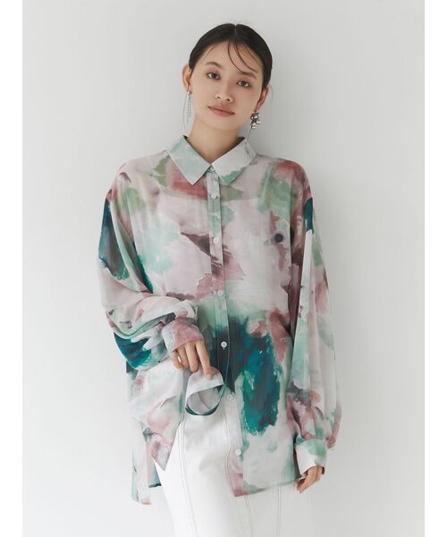 MURUA（ムルーア）の「【WEB限定】ニュアンスプリントオーバーシャツ（シャツ/ブラウス・レディース・ブルー/グリーン・FREE）」の10枚目の写真