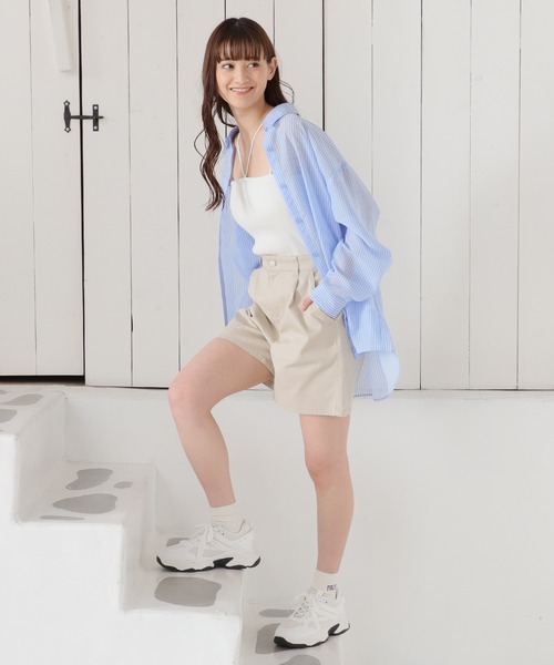 Honeys（ハニーズ）の「シアーシャツ（シャツ/ブラウス・レディース・サックスブルー系/ホワイト×ブルー/ホワイト×パープル/グリーン系その他/ピンク系その他・M/L/S）」の7枚目の写真