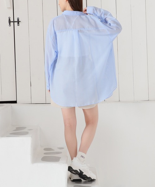 Honeys（ハニーズ）の「シアーシャツ（シャツ/ブラウス・レディース・サックスブルー系/ホワイト×ブルー/ホワイト×パープル/グリーン系その他/ピンク系その他・M/L/S）」の22枚目の写真