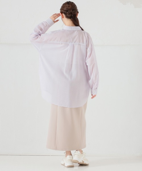 Honeys（ハニーズ）の「シアーシャツ（シャツ/ブラウス・レディース・サックスブルー系/ホワイト×ブルー/ホワイト×パープル/グリーン系その他/ピンク系その他・M/L/S）」の15枚目の写真