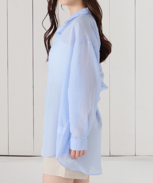 Honeys（ハニーズ）の「シアーシャツ（シャツ/ブラウス・レディース・サックスブルー系/ホワイト×ブルー/ホワイト×パープル/グリーン系その他/ピンク系その他・M/L/S）」の9枚目の写真