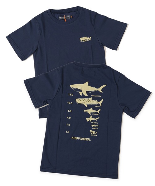 KRIFF MAYER Kid's Collection（クリフメイヤーキッズコレクション）の「【接触冷感】涼TOUCH背比べT（サメ）（Tシャツ/カットソー・キッズ・オフホワイト/ネイビー/コーラル/サックスブルー・130/160/150/170/120/140）」の3枚目の写真