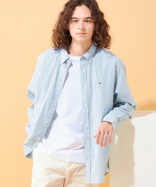 TOMMY HILFIGER（トミーヒルフィガー）の「【ESSENTIALS】フレックスオックスフォードストライプシャツ（シャツ/ブラウス・メンズ・ライトブルー/ライトグリーン/オレンジ/ベージュ/グリーン・LARGE/MEDIUM/SMALL/X-LARGE）」の4枚目の写真