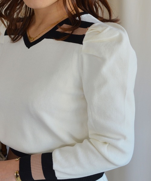 バイカラーＶネックトップス