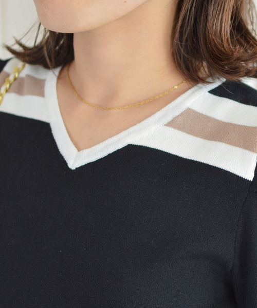 バイカラーＶネックトップス