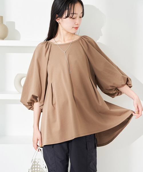 VIS(ビス)の「【洗える】ボリュームスリーブチュニックトップス(Tシャツ/カットソー・レディース・ブラック/ブラウン系その他2/オフホワイト・FREE)」の3枚目の写真