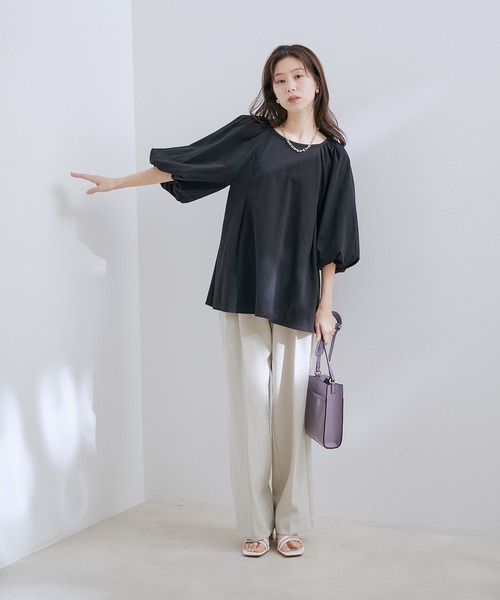 VIS(ビス)の「【洗える】ボリュームスリーブチュニックトップス(Tシャツ/カットソー・レディース・ブラック/ブラウン系その他2/オフホワイト・FREE)」の12枚目の写真