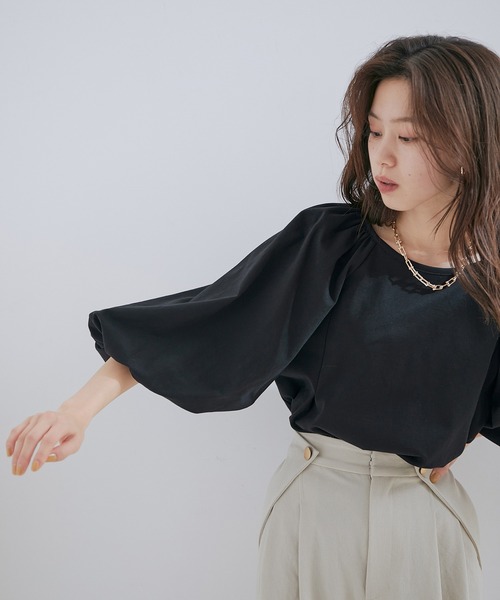 VIS(ビス)の「【洗える】ボリュームスリーブチュニックトップス(Tシャツ/カットソー・レディース・ブラック/ブラウン系その他2/オフホワイト・FREE)」の10枚目の写真