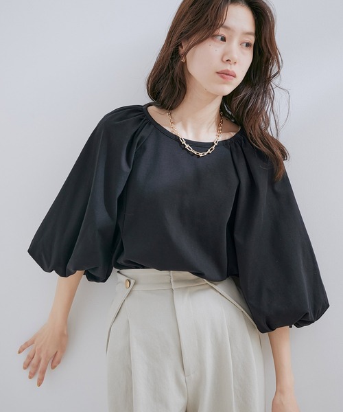 VIS(ビス)の「【洗える】ボリュームスリーブチュニックトップス(Tシャツ/カットソー・レディース・ブラック/ブラウン系その他2/オフホワイト・FREE)」の5枚目の写真