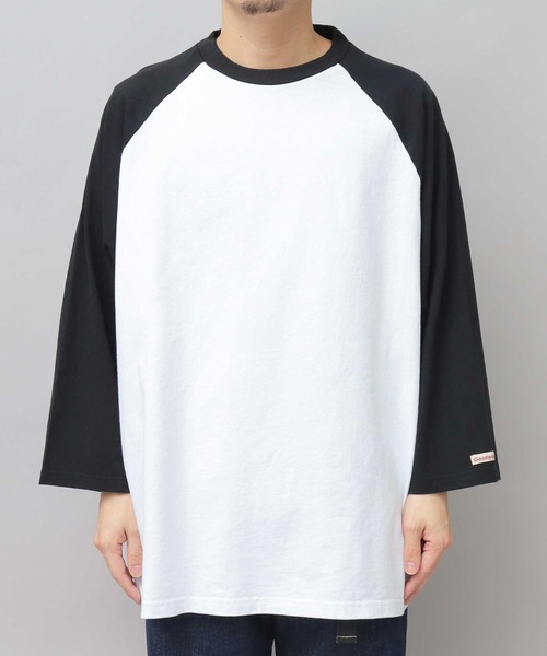 ビッグシルエット□オーバーサイズ Tシャツ ワッペン 7分袖□ホワイト/L