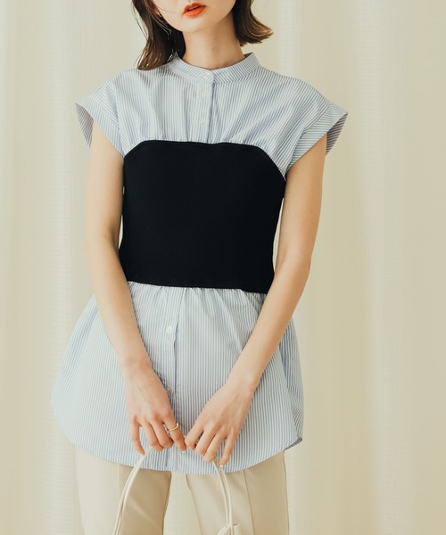 SENSE OF PLACE by URBAN RESEARCH(センスオブプレイスバイアーバンリサーチ)の「ビスチェドッキングシャツ(シャツ/ブラウス・レディース・ブルー系その他/ライトブルー/オフホワイト・ONE)」の3枚目の写真