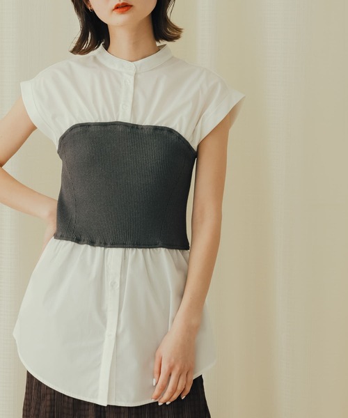 SENSE OF PLACE by URBAN RESEARCH(センスオブプレイスバイアーバンリサーチ)の「ビスチェドッキングシャツ(シャツ/ブラウス・レディース・ブルー系その他/ライトブルー/オフホワイト・ONE)」の2枚目の写真