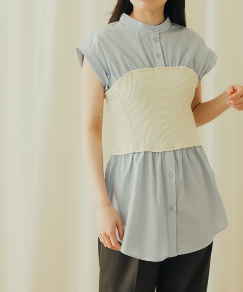 SENSE OF PLACE by URBAN RESEARCH(センスオブプレイスバイアーバンリサーチ)の「ビスチェドッキングシャツ(シャツ/ブラウス・レディース・ブルー系その他/ライトブルー/オフホワイト・ONE)」の1枚目の写真
