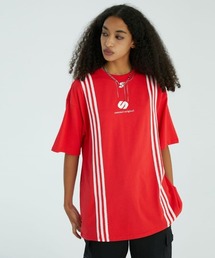 オーバーサイズ ワンポイントロゴ ラインプリント クルーネック半袖Tシャツ