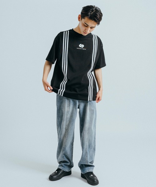 Ressaca(レサーカ)の「オーバーサイズ ワンポイントロゴ ラインプリント クルーネック半袖Tシャツ(Tシャツ/カットソー・メンズ・イエロー/レッド/ホワイト/ブラック・M/L/XL)」の15枚目の写真