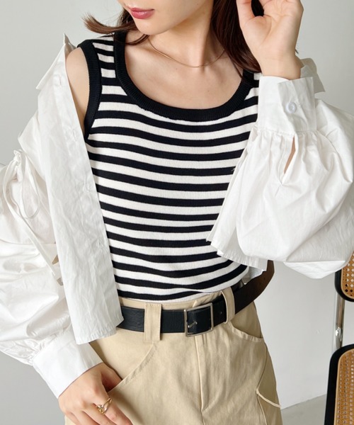 CLEA(クレア)の「ボーダーアソート サマーニットリブタンクトップ(タンクトップ・レディース・ピンク/ブラック系その他/グレー系その他/ブラック/ホワイト/グリーン系その他/アイボリー・FREE)」の4枚目の写真