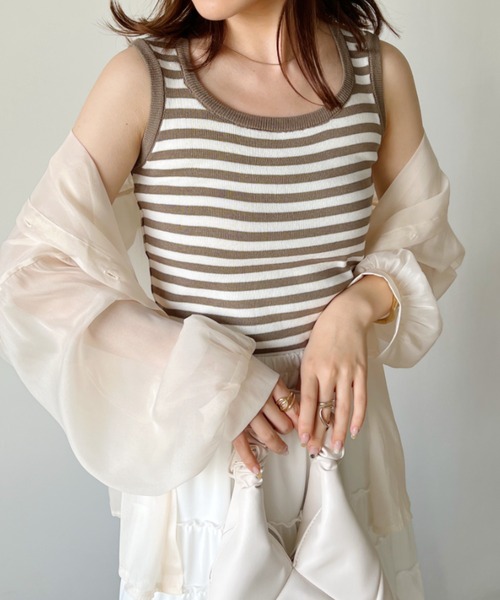 CLEA(クレア)の「ボーダーアソート サマーニットリブタンクトップ(タンクトップ・レディース・ピンク/ブラック系その他/グレー系その他/ブラック/ホワイト/グリーン系その他/アイボリー・FREE)」の5枚目の写真