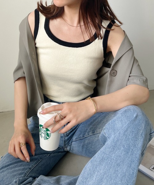 CLEA(クレア)の「ボーダーアソート サマーニットリブタンクトップ(タンクトップ・レディース・ピンク/ブラック系その他/グレー系その他/ブラック/ホワイト/グリーン系その他/アイボリー・FREE)」の3枚目の写真