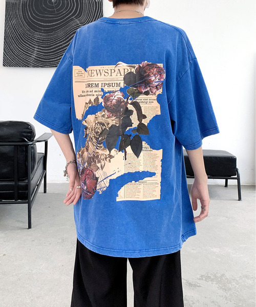 【boohoo】フラワー バック プリント Tシャツ セール】【FVLMEN】flower back print halfsleeve tee/フラワー