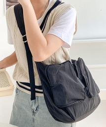【A4収納/軽量】【2WAY】アクセントレザー×ナイロンシンプルショルダーバッグ/トートバッグ