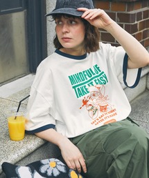 ユニークレトロboyグラフィックリンガーTシャツ