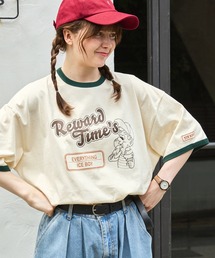 ユニークレトロboyグラフィックリンガーTシャツ